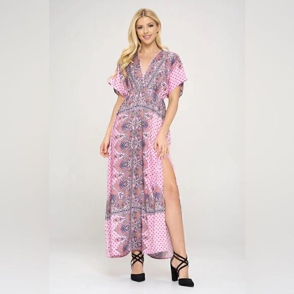 NEW Nordstrom Stitch Fix Renee C SURPLICE MAXI DRESS WITH SIDE SLIT Pink Small - Picture 1 of 4